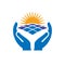 Hand Solar logo design. Solar logo with Hand concept vector. Hand and Solar logo design