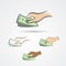 Hand with some money symbol collection
