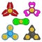 Hand spinner toys with water polo ball, flat vector icons