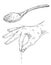 Hand sprinkling salt or pepper. Side view. Vintage hatching vector