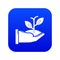 Hand sprout icon blue vector