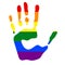 Hand stamp colored in rainbow colors, LGBT flag on a hand, vector