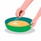 Hand stirring dough in bowl, cooking process cartoon flat illustration vector