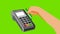 Hand swiping credit card on pos terminal 2d animation