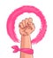 Hand Symbol of Feminism Movement. Woman Hand with her fist raised up. Girl Power Sign on White Background. Stock Vector