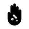 Hand symbol with illustration of pills, vitamins. concept of medicine, dietary supplement.