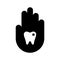 Hand symbol with tooth illustration with a caries hole. concept of dentistry, problems with caries.