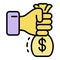 Hand take bribery money bag icon color outline vector