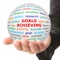 Hand take white ball with red inscription Goals achieving