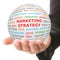 Hand take white ball with red inscription Marketing strategy