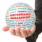 Hand take white ball with red inscription Performance management