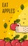 Hand takes apple from a lot of apples. Thin line flat design. Vector banner