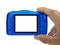 hand taking picture compact camera blank display isolated