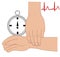 Hand taking pulse and ekg