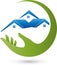 Hand and three houses, real estate and houses Logo