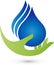 Hand and three water drops, wellness and water logo