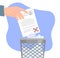 Hand throws document into trash vector