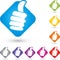 Hand with thumb up, hand and rating logo