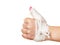 Hand tied elastic bandage on a white background