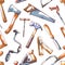 Hand tools, repairman seamless pattern on white