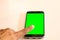 hand touch green screen smart phone