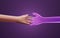 Hand in touch with hologram hand Virtual simulation in metaverse world