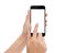 Hand touch phone isolated with clipping path on white