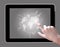 Hand touch on tablet pc to drawing travel