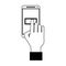 Hand touching button on smartphone screen in black and white