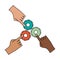 Hand touching gears teamwork symbol isolated