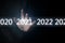 Hand touching and pointing gologram new year 2021, New year 2020 change to 2021 concept. Business planning and happy new year