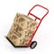 Hand transport truck loaded with cardboard boxes. 3D illustration