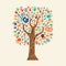 Hand tree illustration colorful diverse community