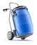 Hand truck with blue plastic barrel