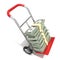 Hand truck with stacks of hundreds dollars