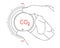 Hand turn knob for reduce levels of CO2. Lower CO2 emissions to limit global warming and climate change. Concept to