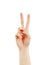 Hand with two fingers up in the peace or victory symbol