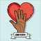 Hand up with heart and ribbon massage to juneteenth celebrate