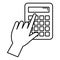 Hand using calculator math device icon