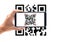 Hand using mobile smart phone scan Qr code. Barcode reader, Qr code payment