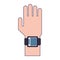Hand using smartwatch blue lines