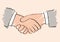 Hand vector drawing of handshake. Symbol of friendship partnership and cooperation.