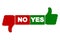 Hand voting with Yes and No. Thumb up and down red and green icon.