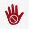Hand warning icon, vector illustration isolated on transparent background.