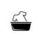Hand Wash Clothes in Basin, Washing a T-shirt. Flat Vector Icon illustration. Simple black symbol on white background. Hand Wash