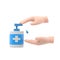 Hand washing antibacterial alcohol 75%. Bottle sanitary product for personal hygiene. Hygienic gel in public place.