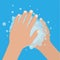 Hand washing under clean water foam health care