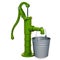 Hand water pump with galvanized bucket. 3D rendering