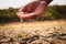 Hand watering the ground barren