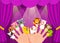 Hand Wearing 10 Finger Puppets in the stage